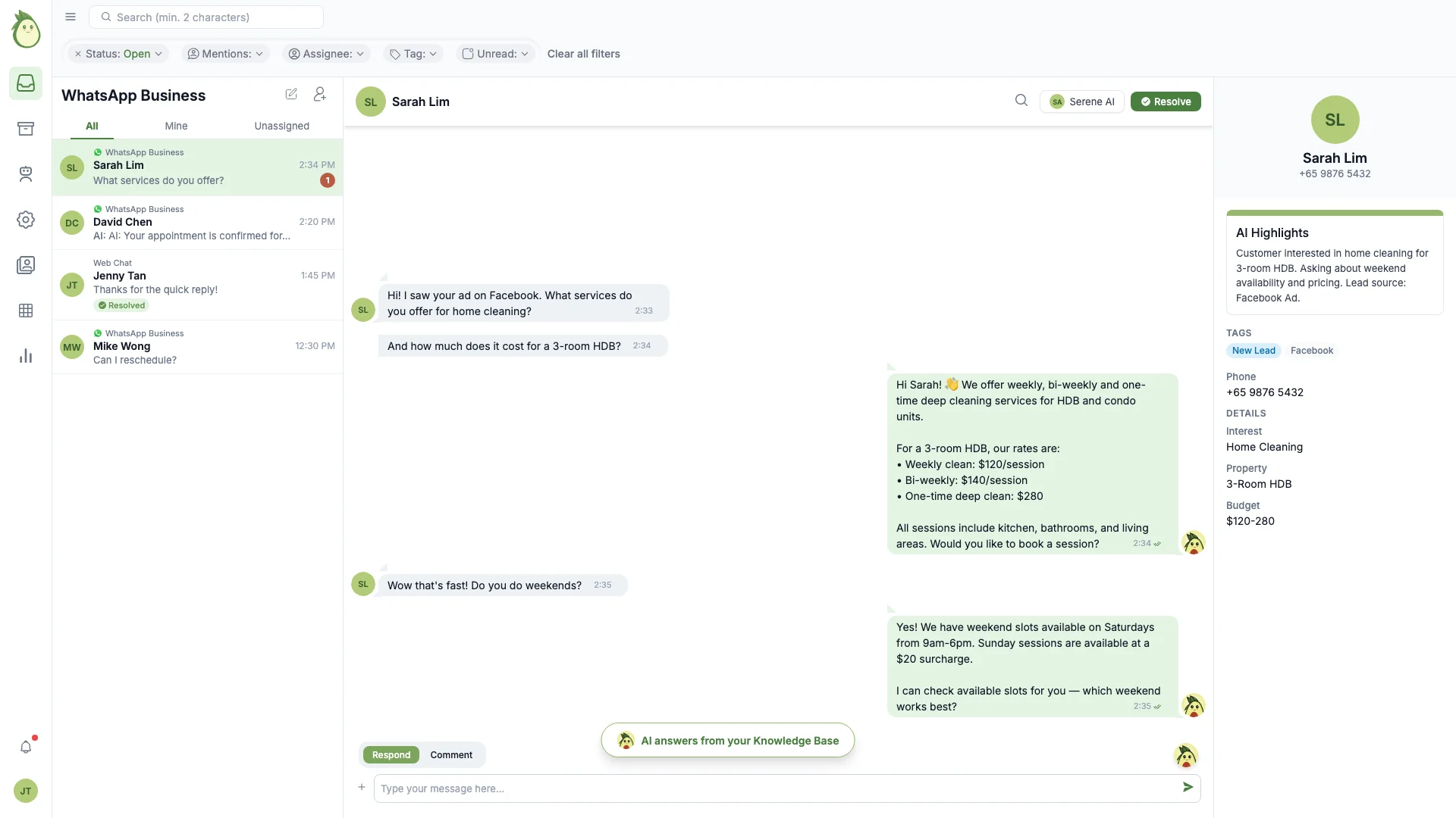 Answering customer questions from your knowledge base