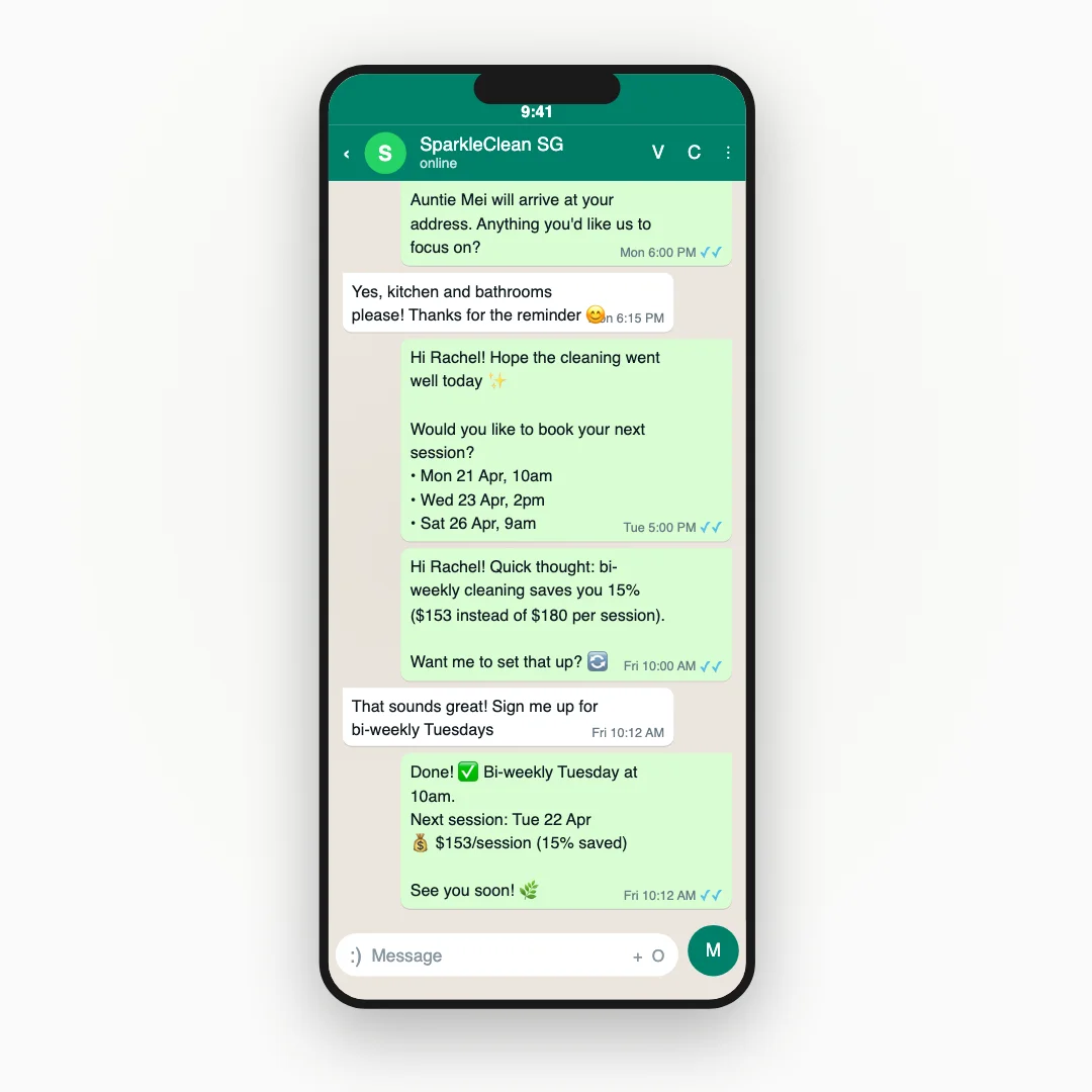 Automated follow-up messages converting one-time customers to recurring bookings
